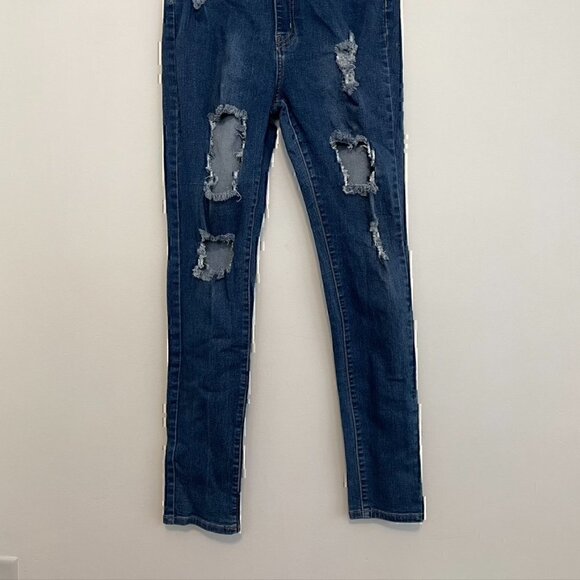 FASHION NOVA Needing Something Jeans Dark Denim Ripped High Waisted Skinny 15 16 - Picture 5 of 12